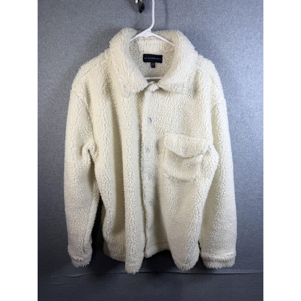 No Boundaries Jacket Womens Medium White Sherpa Fleece Lined Snap Button Bomber